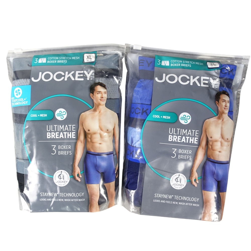 Jockey Ultimate Breathe Boxer Briefs Men XL 40-42 Cotton Stretch Mesh 6 Pack